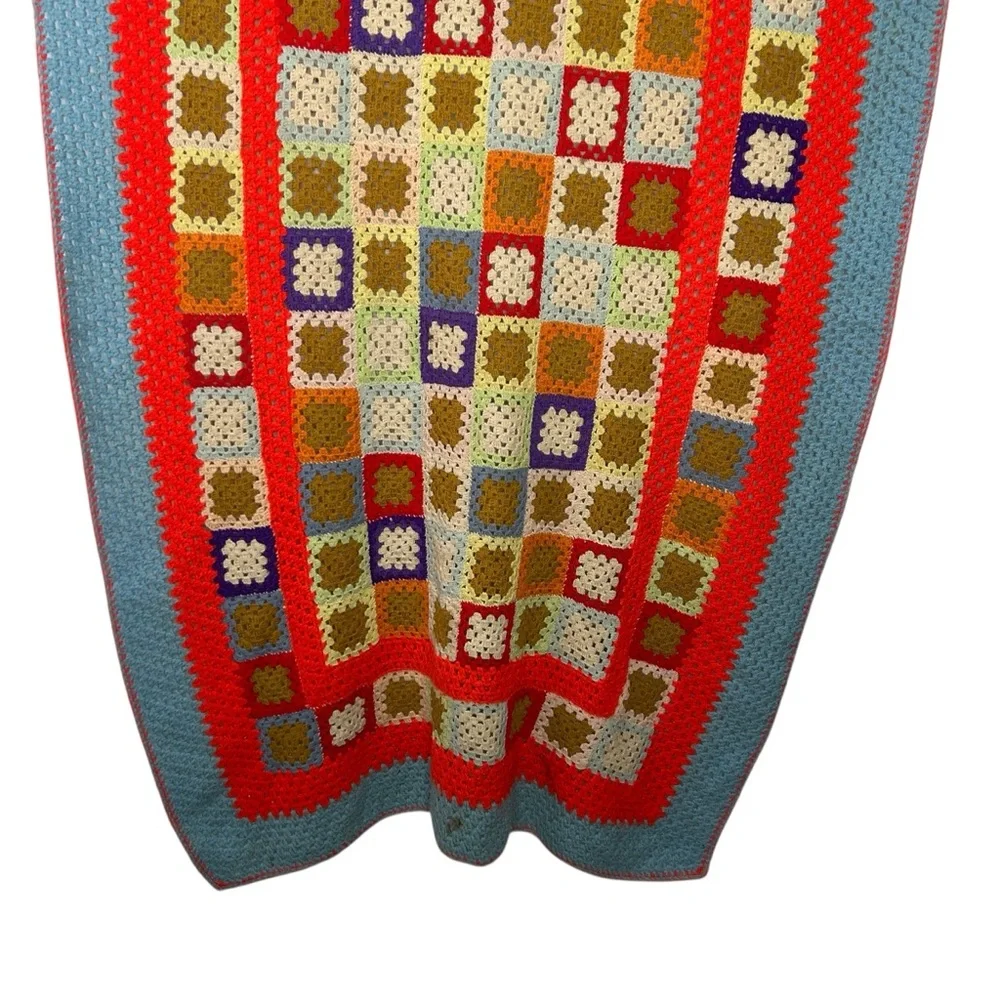 Vintage Colorful Granny Square Crochet Afghan Throw Blanket Multicolor 67 x 42
